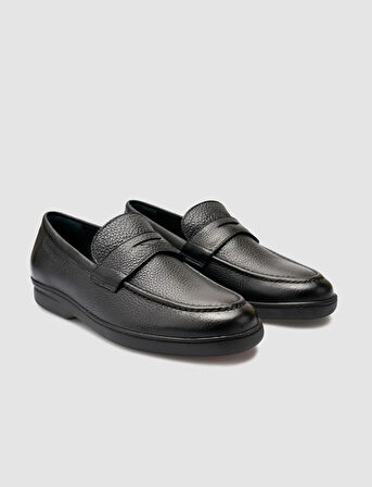 %100 Hakiki Deri Siyah Düz Erkek Loafer