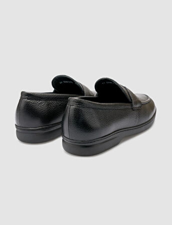 %100 Hakiki Deri Siyah Düz Erkek Loafer