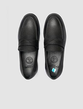 %100 Hakiki Deri Siyah Düz Erkek Loafer