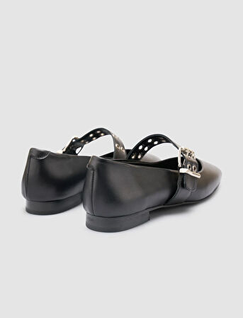 %100 Hakiki Deri Siyah Kadın Babet