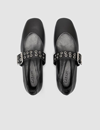 %100 Hakiki Deri Siyah Kadın Babet