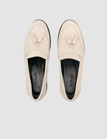 %100 Hakiki Deri Bej Süet Kadın Loafer