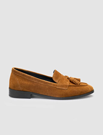 %100 Hakiki Deri Taba Süet Kadın Loafer