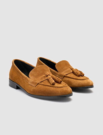 %100 Hakiki Deri Taba Süet Kadın Loafer