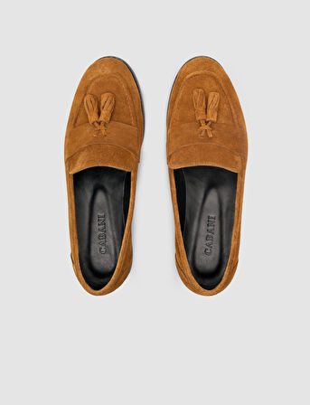 %100 Hakiki Deri Taba Süet Kadın Loafer