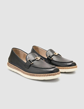 %100 Hakiki Deri Siyah Kadın Loafer