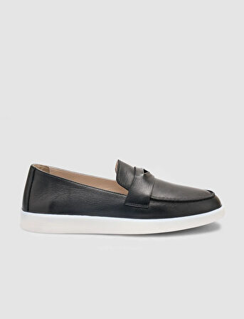 %100 Hakiki Deri Siyah Kadın Loafer