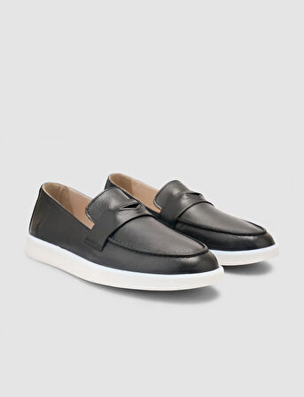 %100 Hakiki Deri Siyah Kadın Loafer