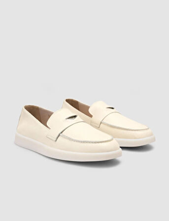 %100 Hakiki Deri Bej Kadın Loafer