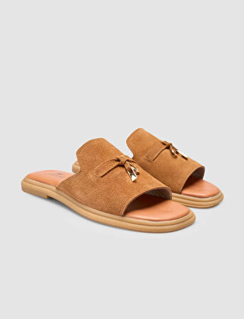 %100 Hakiki Deri Taba Süet Kadın Terlik