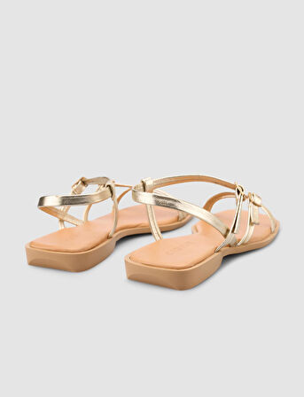 Cabani %100 Hakiki Deri Altın Rengi Kadın Sandalet