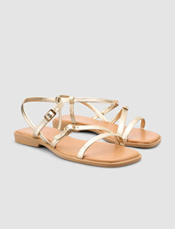 Cabani %100 Hakiki Deri Altın Rengi Kadın Sandalet