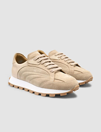 Cabani %100 Hakiki Deri Bej Kadın Sneaker