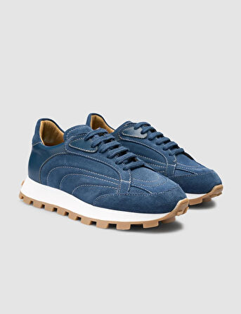 %100 Hakiki Deri Mavi Kadın Sneaker