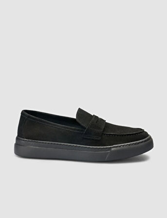 Cabani %100 Hakiki Deri Siyah Bantlı Süet Erkek Loafer
