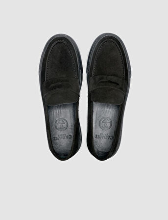 Cabani %100 Hakiki Deri Siyah Bantlı Süet Erkek Loafer