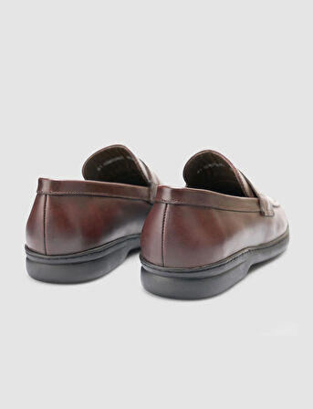%100 Hakiki Deri Düz Kahverengi Erkek Loafer
