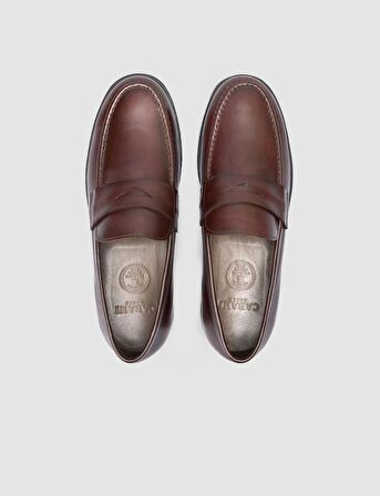 %100 Hakiki Deri Düz Kahverengi Erkek Loafer