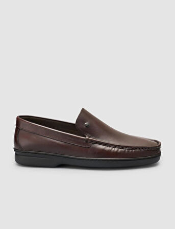 %100 Hakiki Deri Dikiş Detaylı Kahverengi Loafer Ayakkabı