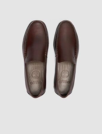 %100 Hakiki Deri Dikiş Detaylı Kahverengi Loafer Ayakkabı