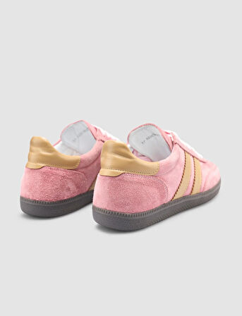 %100 Hakiki Deri Pembe Bağcıklı Kadın Sneaker
