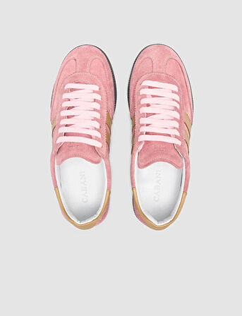 %100 Hakiki Deri Pembe Bağcıklı Kadın Sneaker