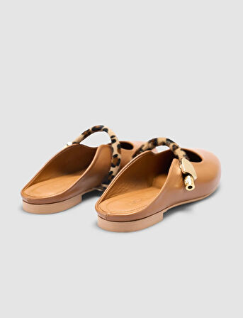 %100 Hakiki Deri Taba Kadın Leopar Detay Terlik