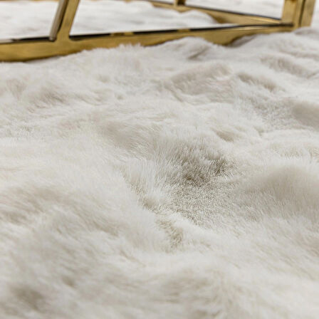 Rex Tavşanı Bubble Post Yuvarlak Halı Beyaz