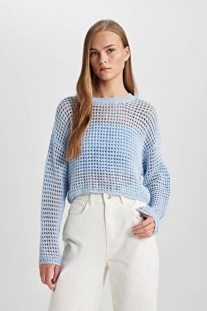 DeFacto Regular Fit Bisiklet Yaka Kroşe Triko Kazak T4513AZ24SPBE303