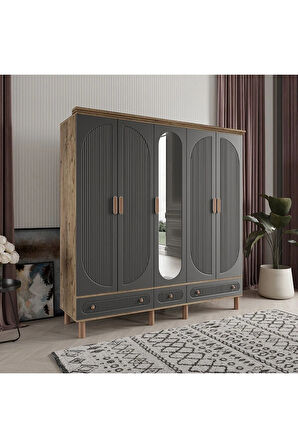 SOHO 5 KAPAKLI ANTRASİT GARDIROP TAMAMI MDF