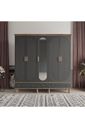 SOHO 5 KAPAKLI ANTRASİT GARDIROP TAMAMI MDF