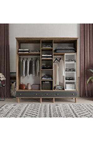 SOHO 5 KAPAKLI ANTRASİT GARDIROP TAMAMI MDF