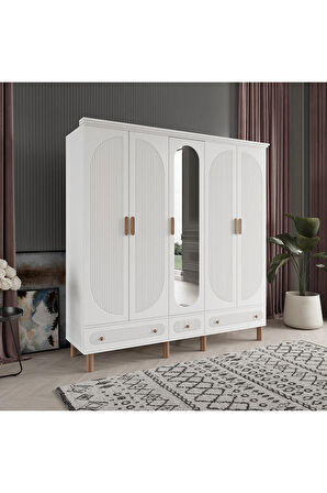 SOHO 5 KAPAKLI BEYAZ GARDIROP TAMAMI MDF