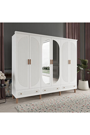SOHO 6 KAPAKLI BEYAZ GARDIROP TAMAMI MDF