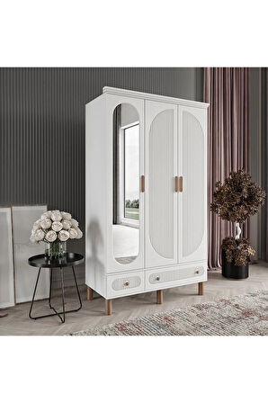 SOHO 3 KAPAKLI BEYAZ GARDIROP TAMAMI MDF