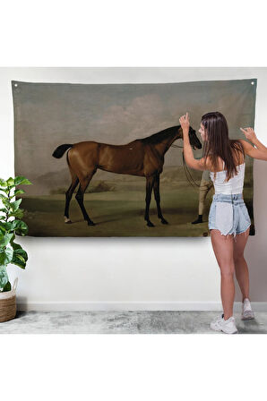 George Stubbs'un Uzun Bacaklı At ve Jokeyi Duvar Örtüsü - Molly Long-legs with her Jockey-7012