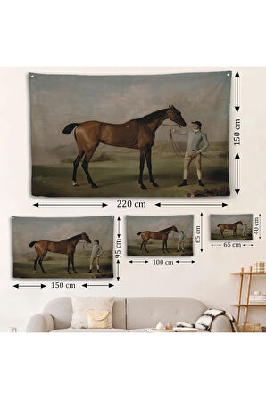 George Stubbs'un Uzun Bacaklı At ve Jokeyi Duvar Örtüsü - Molly Long-legs with her Jockey-7012