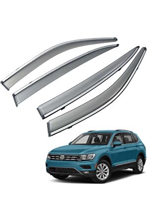 VW Tiguan Mügen Cam Rüzgarlığı Kromlu Rüzgarlık ( Paslanmaz Kromlu ) 2016-2019 4 Lü FÜME RENK