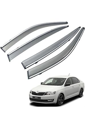 Skoda Rapid Mügen Cam Rüzgarlığı Kromlu Rüzgarlık (Paslanmaz Kromlu) Sedan 2012 Sonrası FÜME RENK