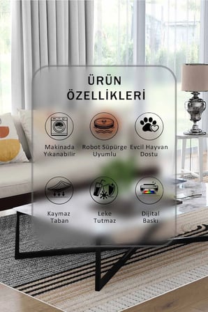 Yıkanabilir Kaymaz Taban Dijital Baskılı Halı ve Yolluk – Leke Tutmaz Salon & Mutfak Halısı