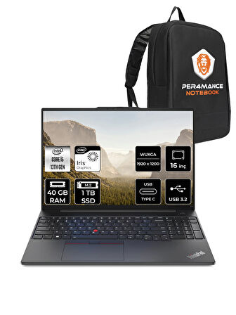 Lenovo ThinkPad E16 G1 i5 13420H 40GB 1TB SSD WUXGA 16'' FDOS Dizüstü Bilgisayar & PER4 ÇANTA