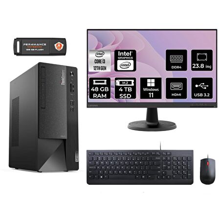Lenovo ThinkCentre Neo 50T i3 12100 48GB 4TB SSD W11H 11SC001ATX MASAÜSTÜ PC & 23.8" MONİTÖR