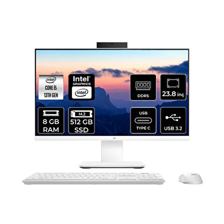 Asus V440 Intel Core i5 13420H 8GB 512GB SSD 23.8" FHD FDOS All in One Bilgisayar Beyaz & USB Bellek