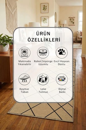 Modern Dijital Baskı Yıkanabilir Kaymaz Yolluk Halı Vizon