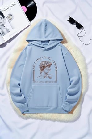 Unisex Ars Longa Vita Brevis Baskılı Oversize Hoodie Kapüşonlu Sweatshirt
