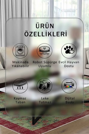 Yıkanabilir Kaymaz Taban Dijital Baskılı Halı ve Yolluk – Leke Tutmaz Salon & Mutfak Halısı