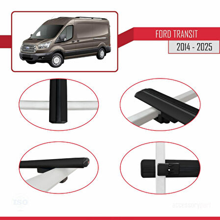 Ford Transit 2014 ve Sonrası ile Uyumlu BASIC Model Ara Atkı Tavan Barı Siyah 2 Adet