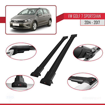 Volkswagen Golf Sportvan 2014-2017 Arası ile Uyumlu FLY Model Ara Atkı Tavan Barı Siyah 2 Adet