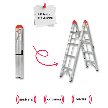 2*4 142 cm Katlanır Alüminyum Çubuk Merdiven