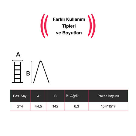 2*4 142 cm Katlanır Alüminyum Çubuk Merdiven